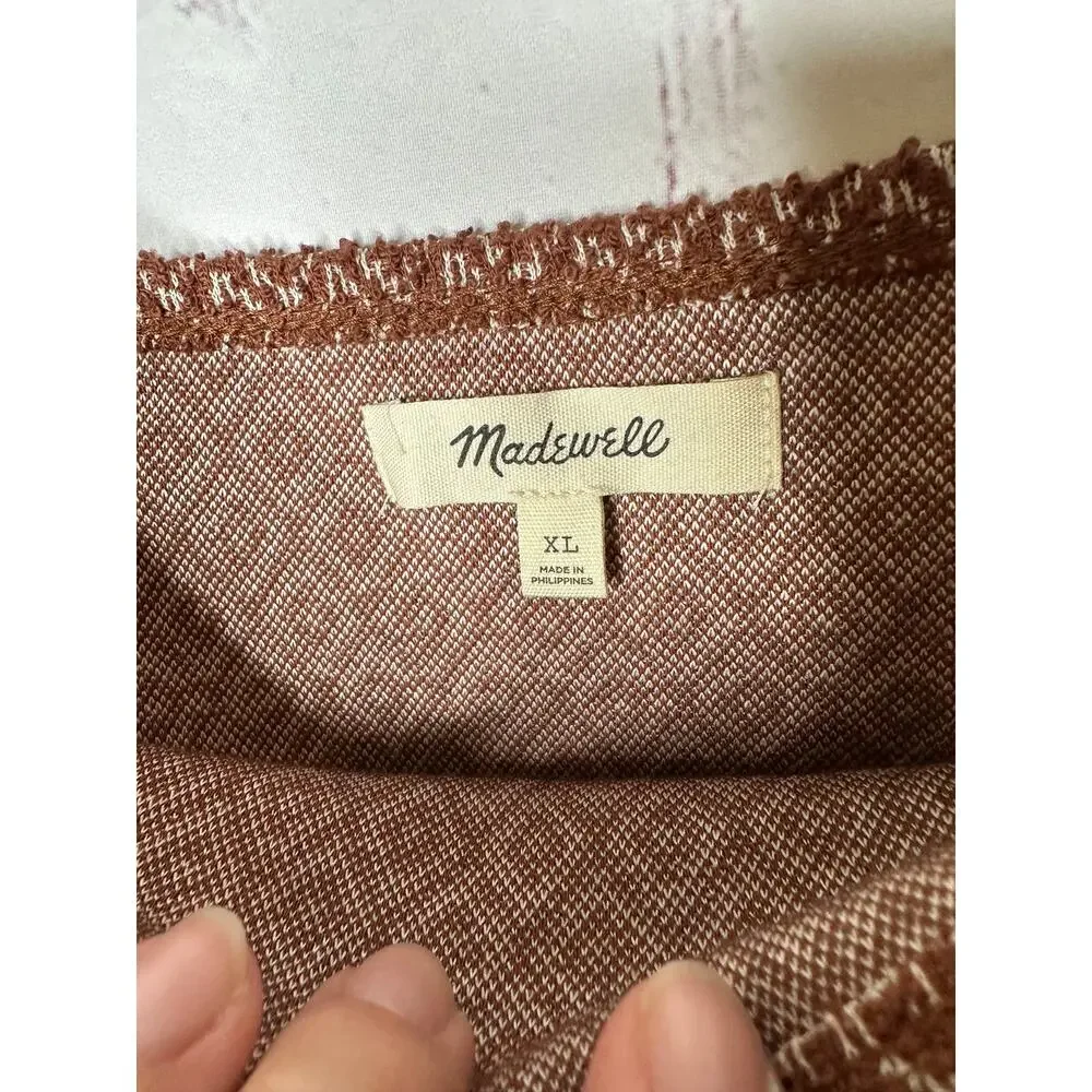 Madewell Jacquard Puff Sleeve Top Brown Women's XL Dark Merlot Fall